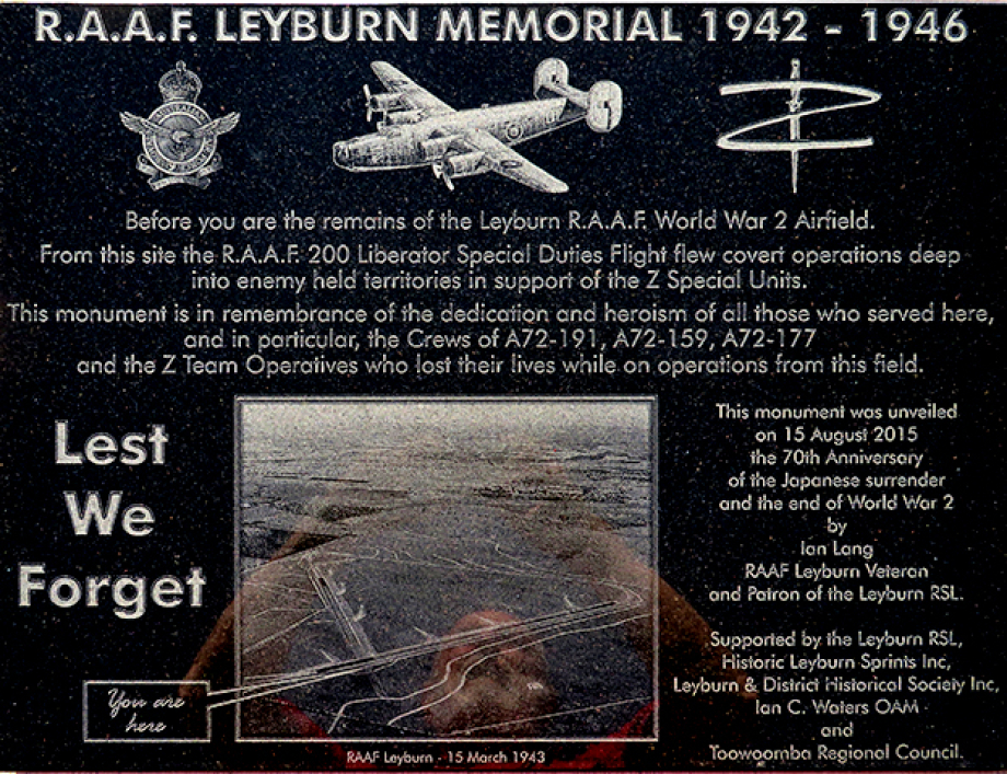 Plaque at Leyburn to celebrate Liberator bombers and the Commandos of WWII